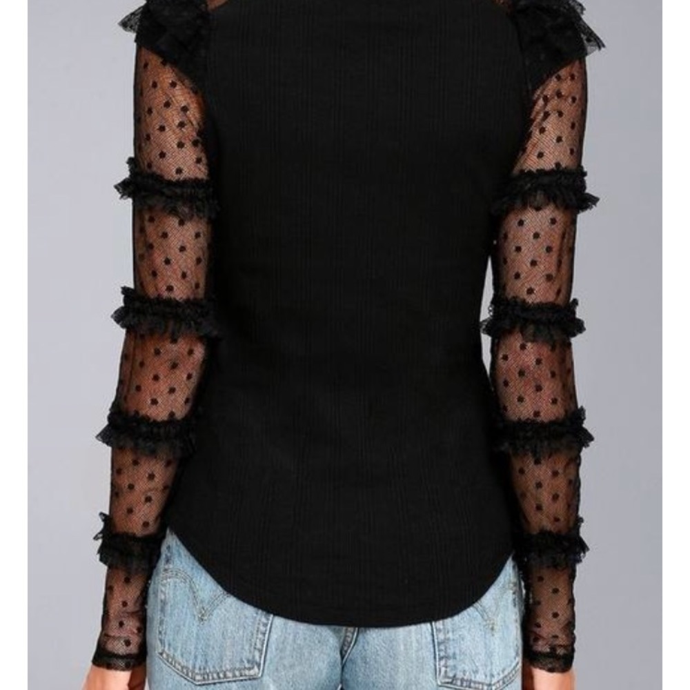 FREE PEOPLE Kiss Kiss Ruffle Lace Trim Mesh Top XS - Picture 7 of 9